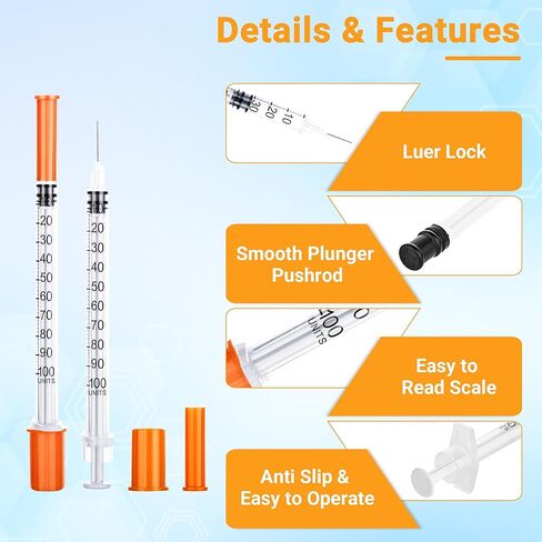 1 mL 31G x 5/16" (8mm) Syringes 20 Pack, Disposable Sterile Syringe, Individually Wrapped, Clear Markings for Lab Supplies Dispensing Supplies in Saudi Arabia