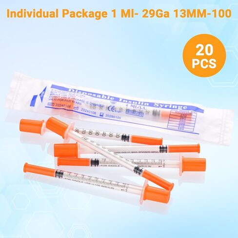 1 mL 31G x 5/16" (8mm) Syringes 20 Pack, Disposable Sterile Syringe, Individually Wrapped, Clear Markings for Lab Supplies Dispensing Supplies in Saudi Arabia