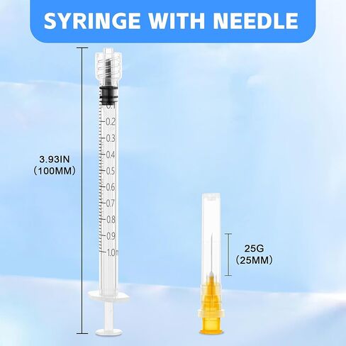 20 Pack 1ml Syringes 25G 1 Inch Lab Disposable Individually Sealed Packed, Luer Lock Syringes for Industrial Scientific Labs, Liquids Measuring and Dispensing in Kuwait