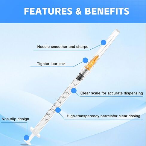 20 Pack 1ml Syringes 25G 1 Inch Lab Disposable Individually Sealed Packed, Luer Lock Syringes for Industrial Scientific Labs, Liquids Measuring and Dispensing in Kuwait