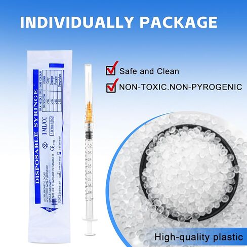 20 Pack 1ml Syringes 25G 1 Inch Lab Disposable Individually Sealed Packed, Luer Lock Syringes for Industrial Scientific Labs, Liquids Measuring and Dispensing in Kuwait