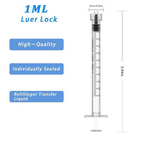 محاقن Luer Lock 1 مل (بدون إبرة) - 100 عبوة محاقن، مغلفة بشكل فردي in Kuwait