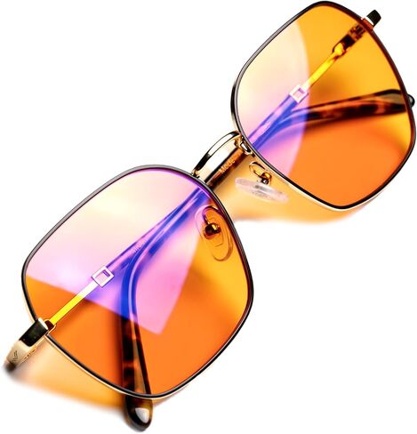 نظارات برتقالية زرقاء تحجب الضوء من أجل نوم أفضل - نظارات الصداع النصفي للكمبيوتر البرتقالية الفاخرة المصنوعة من العنبر المقاوم للصدأ للنساء والرجال - العنبر fl 41 حاصرات الضوء الأزرق للألعاب لإجهاد العين والتعب in Kuwait