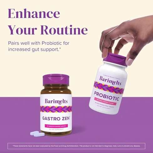 BariMelts Gastro Zen® with Gastro-AD® for GLP-1 Users and Bariatric Patients - Postbiotics for Heartburn Relief & Gut Health - 60 Smooth-Coated Caplets (1-Month Supply) in Kuwait