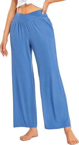 Women's High Waisted Bootcut Pants – Loose Fit Lightweight Casual Pants with Pockets for Everyday Wear in Saudi Arabia