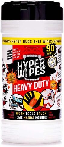 Hyper Wipes، 12 عبوة من مناديل تنظيف الأيدي والأدوات شديدة التحمل، مقاس 7 × 12 بوصة، مناديل تنظيف متعددة الأسطح، إزالة الشحوم، منظف لجميع الأغراض، الحمام، الميكانيكي، مناديل سطح العمل، علبة عدد 420 in Kuwait