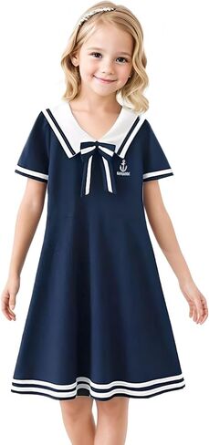 SANGTREE Girls Nautical Sailor Dresses School Uniform Casual Summer Dress, 3-14 Years in Saudi Arabia