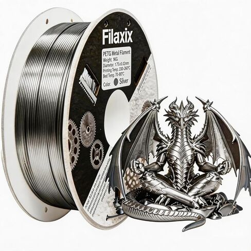 PETG Filament 1.75mm Metallic Silver, PETG 3D Printing Filament, Compatible with Bambu LAB, K1C,QIDI MAX3,FLASHFORGE Adventurer 5M,Prusa MK4 FDM 3D Printer,1KG in Saudi Arabia