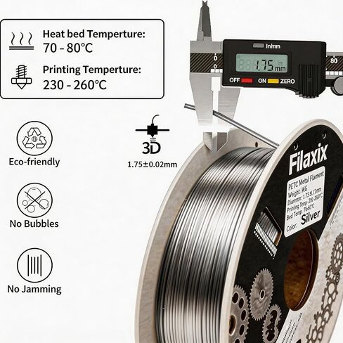خيوط PETG 1.75 مم فضية معدنية، خيوط طباعة ثلاثية الأبعاد PETG، متوافقة مع Bambu LAB، K1C، QIDI MAX3، FLASHFORGE Adventurer 5M، Prusa MK4 FDM 3D Printer، 1 كجم in Kuwait