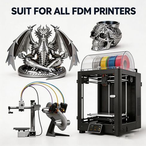 خيوط PETG 1.75 مم فضية معدنية، خيوط طباعة ثلاثية الأبعاد PETG، متوافقة مع Bambu LAB، K1C، QIDI MAX3، FLASHFORGE Adventurer 5M، Prusa MK4 FDM 3D Printer، 1 كجم in Kuwait