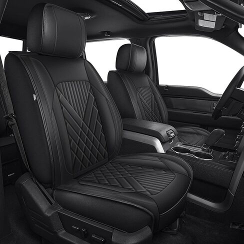 Seat Covers Fit for Ford F150 2009-2023 2024 2025 - F250/F350/F450 2017-2024 2025 Waterproof Leather Pickup Truck Seat Protectors(Full Set,Black & Grey) in Kuwait