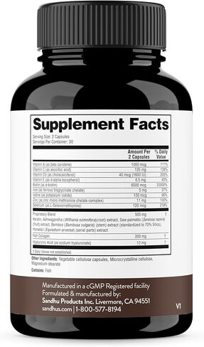 مركب البيوتين والكولاجين والكيراتين من ساندو | يدعم دورة نمو الشعر الطبيعي | فيتامينات للبشرة والأظافر | مكملات الشعر للنساء والرجال | صنع في الولايات المتحدة الأمريكية (60 قطعة (عبوة من 1)، فيتامينات الشعر رقم 1) in Kuwait