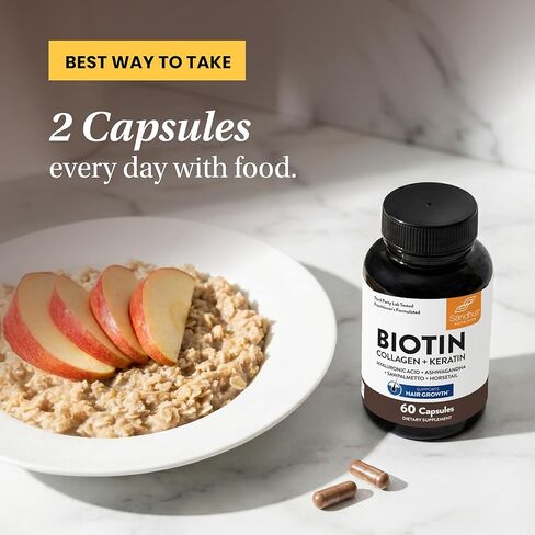 مركب البيوتين والكولاجين والكيراتين من ساندو | يدعم دورة نمو الشعر الطبيعي | فيتامينات للبشرة والأظافر | مكملات الشعر للنساء والرجال | صنع في الولايات المتحدة الأمريكية (60 قطعة (عبوة من 1)، فيتامينات الشعر رقم 1) in Kuwait