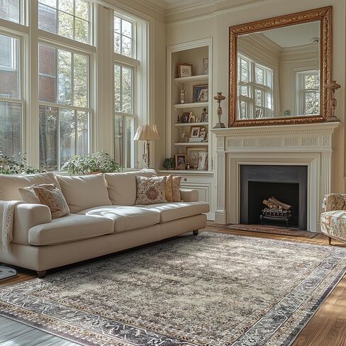 سجادة بمساحة 5 × 7 أقدام باللون الأخضر - سجادة بوهو داخلية، يمكن غسلها في الغسالة، غير قابلة للانزلاق، سجادة منخفضة الوبر لغرفة المعيشة وغرفة النوم وتناول الطعام والمكتب المنزلي in Kuwait