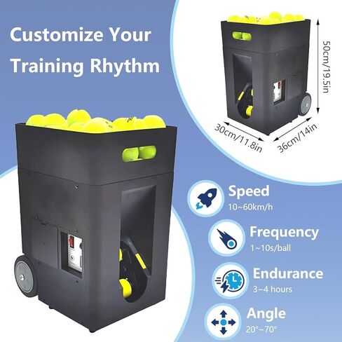 Portable Tennis Ball Machine, Automatic Tennis Ball Launcher, Speed, Rotation Frequency, with Remote Control Adjustable Launch Angle, Large Capacity 50 in Kuwait
