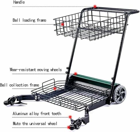 جامعي كرات التنس، معدات سلة كرات التنس الأوتوماتيكية للدفع اليدوي، سلة مسترد الدفع اليدوي، تحمل ما يصل إلى 290 كرة تنس، لملاعب التنس المختلفة in Kuwait