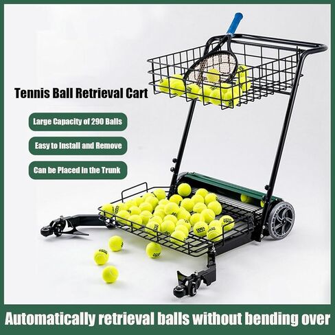 جامعي كرات التنس، معدات سلة كرات التنس الأوتوماتيكية للدفع اليدوي، سلة مسترد الدفع اليدوي، تحمل ما يصل إلى 290 كرة تنس، لملاعب التنس المختلفة in Kuwait