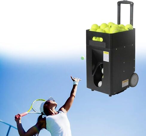 Portable Tennis Ball Machine, Automatic Tennis Ball Launcher, Adjustable Launch Angle, Speed, Rotation Frequency/Stepless Adjustment 20° to 70°/Large Capacity 50 in Kuwait