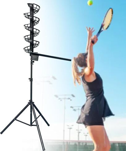 Portable Tennis Ball Machine, 33 Balls High-Capacity Tennis Automatic Launcher, 1.2-1.9 Meters Height Adjustable, with Weighted Water Bag, Reduce Vibration in Saudi Arabia