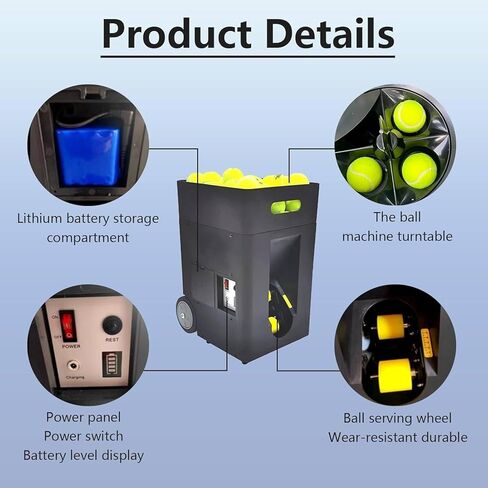 Portable Tennis Ball Machine, Adjustable Launch Angle, Speed, 3-4 Hours Battery Life, 50 Ball Capacity, for Tennis Trainers, Beginners in Kuwait