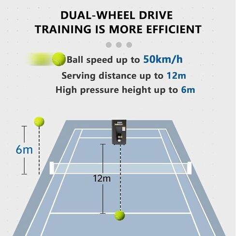 Automatic Tennis Ball Launching Machine, Automatic Tennis Ball Launching Machine with Remote Control and Application, Adjustable Angle, Capacity 50 Balls, for Beginners in Kuwait
