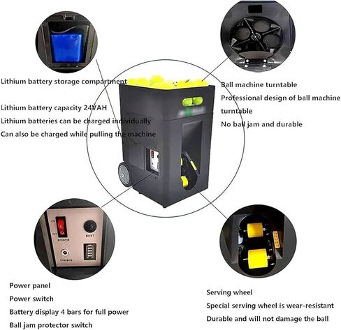 Automatic Tennis Ball Launching Machine, Automatic Tennis Ball Launching Machine with Remote Control and Application, Adjustable Angle, Capacity 50 Balls, for Beginners in Kuwait
