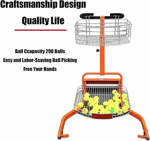 عربة التقاط كرات التنس الأوتوماتيكية - مجموعة كرات التنس لسهولة التجميع، تحمل ما يصل إلى 290 كرة، معدات تنس مثالية للمدربين واللاعبين in Kuwait