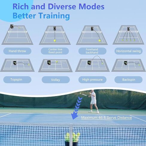 Portable Tennis Ball Machine, Automatic Tennis Ball Launcher, Adjustable Launch Angle, Speed, Rotation Frequency, Large Capacity 50, for Beginners in Kuwait