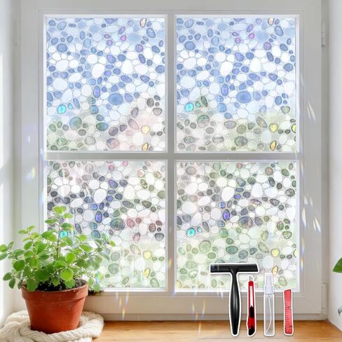 Total Blackout Window Film Privacy, 100% UV Blocking, Dark Window Tint for Home Decorative Window Film Static Cling Heat Control Window Clings for Bathroom, 3D Pebble Pattern, Black 17.5'' x 78.7'' in Saudi Arabia
