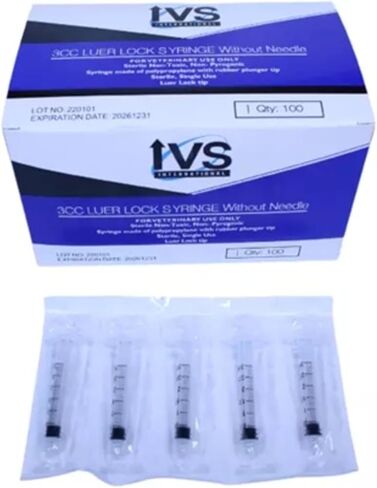 محاقن يمكن التخلص منها من IVS Luer Lock بدون إبر، 12 سم مكعب | محاقن معقمة للاستخدام الواحد للعناية البيطرية والماشية | صندوق 100 in Kuwait