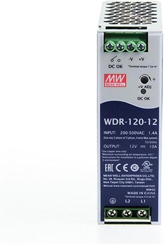 WDR-120-12 12VDC 10A 120W مصدر طاقة صناعي للسكك الحديدية DIN أحادي الإخراج، محدد تيار ثابت مدمج، اتصال مرحل DC OK، UL508، موثوق وفعال للأتمتة الصناعية in Kuwait