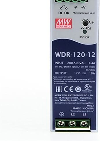 WDR-120-12 12VDC 10A 120W مصدر طاقة صناعي للسكك الحديدية DIN أحادي الإخراج، محدد تيار ثابت مدمج، اتصال مرحل DC OK، UL508، موثوق وفعال للأتمتة الصناعية in Kuwait