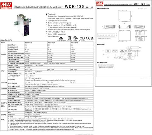 WDR-120-12 12VDC 10A 120W مصدر طاقة صناعي للسكك الحديدية DIN أحادي الإخراج، محدد تيار ثابت مدمج، اتصال مرحل DC OK، UL508، موثوق وفعال للأتمتة الصناعية in Kuwait