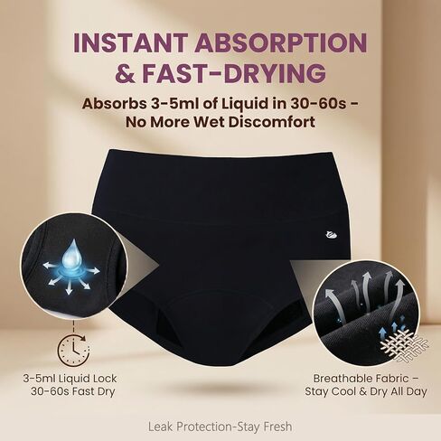 Incontinence Underwear for Women, Leakproof High Waisted Underwear for Bladder Leakage, Soft Reusable Period Panties, 3Pack XL in Saudi Arabia