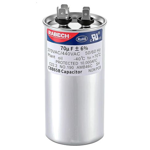 70 فائق التوهج 70MFD CBB65B تشغيل بدء مكثف مستدير 70 فائق التوهج MFD 370 فولت أو 450 فولت CBB65 مكثفات مكيف الهواء 370VAC 440VAC 450VAC ± 6% 50/60 هرتز للتيار المتردد in Kuwait