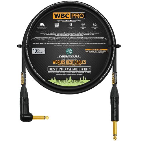 5 Foot - WBC-PRO-Guitar – 20 AWG - Low-Cap (18pF/ft) – Pro-Grade – Graphite-Based - Dual-Shielded Guitar, Bass, Instrument Cable with Neutrik Straight to Angled ¼ Inch (6.35mm) Gold TS Connectors in Saudi Arabia