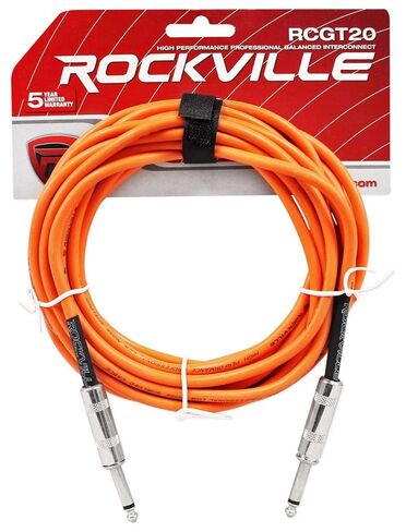 Rockville RCGT20O 20 Ft 1/4 in TS to 1/4 in TS Guitar Instrument Cable, OFC Copper, Nickel Plated Plugs, for Studio, Live Rigs and Home Setups, 2-piece in Saudi Arabia