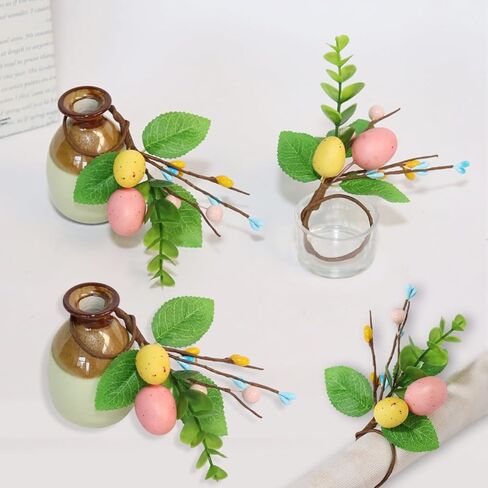 Easter Napkin Ring Set of 6, Easter Egg Floral Leaf Rustic Eucalyptus Rattan Napkin Ring Holder Farmhouse Spring Table Decorations for Family Dining Banquet Wedding Easter Holiday Table Decor in Saudi Arabia