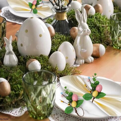 Easter Napkin Ring Set of 6, Easter Egg Floral Leaf Rustic Eucalyptus Rattan Napkin Ring Holder Farmhouse Spring Table Decorations for Family Dining Banquet Wedding Easter Holiday Table Decor in Saudi Arabia