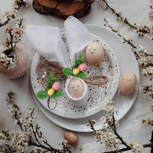 Easter Napkin Ring Set of 6, Easter Egg Floral Leaf Rustic Eucalyptus Rattan Napkin Ring Holder Farmhouse Spring Table Decorations for Family Dining Banquet Wedding Easter Holiday Table Decor in Saudi Arabia