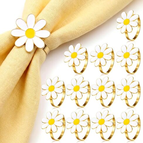 Yungyan 12 Pcs Daisy Napkin Rings Bulk White Flower Napkin Ring Holders Spring Party Table Decor Floral Serviette Buckles Spring Party Favor Gift for Garden Wedding Holiday Family Dinner (Grace) in Saudi Arabia