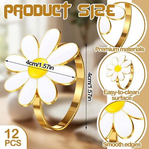 Yungyan 12 Pcs Daisy Napkin Rings Bulk White Flower Napkin Ring Holders Spring Party Table Decor Floral Serviette Buckles Spring Party Favor Gift for Garden Wedding Holiday Family Dinner (Grace) in Saudi Arabia
