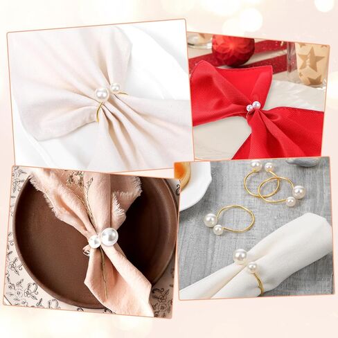 Napkin Rings Set of 12, Imitation Pearl Napkin Ring Gold Napkin Rings for Fancy Table Decor Weddings Party Supplies Christmas Party Dinner (12Pcs) in Saudi Arabia