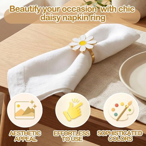 Yungyan 12 Pcs Daisy Napkin Rings Bulk White Flower Napkin Ring Holders Spring Party Table Decor Floral Serviette Buckles Spring Party Favor Gift for Garden Wedding Holiday Family Dinner (Grace) in Saudi Arabia