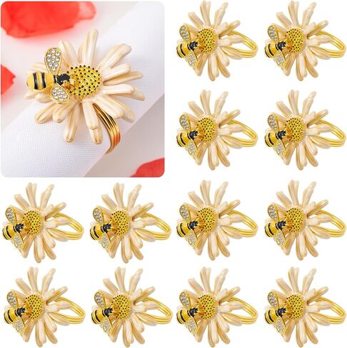 مجموعة حلقات مناديل زهرة الربيع من APTWOW مكونة من 6 - حامل مناديل معدني على شكل نحلة عباد الشمس، حلقات مناديل المزرعة لعيد الفصح وحفلات الزفاف وأعياد الميلاد وديكور طاولة الربيع in Kuwait