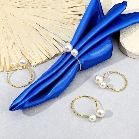 Napkin Rings Set of 12, Imitation Pearl Napkin Ring Gold Napkin Rings for Fancy Table Decor Weddings Party Supplies Christmas Party Dinner (12Pcs) in Saudi Arabia