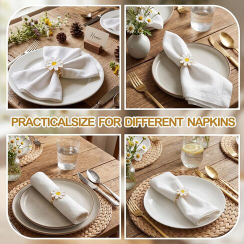 Yungyan 12 Pcs Daisy Napkin Rings Bulk White Flower Napkin Ring Holders Spring Party Table Decor Floral Serviette Buckles Spring Party Favor Gift for Garden Wedding Holiday Family Dinner (Grace) in Saudi Arabia