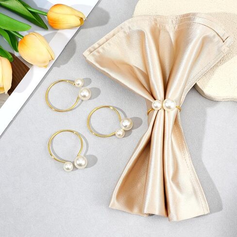 Napkin Rings Set of 12, Imitation Pearl Napkin Ring Gold Napkin Rings for Fancy Table Decor Weddings Party Supplies Christmas Party Dinner (12Pcs) in Saudi Arabia