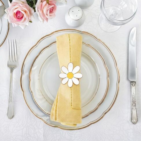 Yungyan 12 Pcs Daisy Napkin Rings Bulk White Flower Napkin Ring Holders Spring Party Table Decor Floral Serviette Buckles Spring Party Favor Gift for Garden Wedding Holiday Family Dinner (Grace) in Saudi Arabia