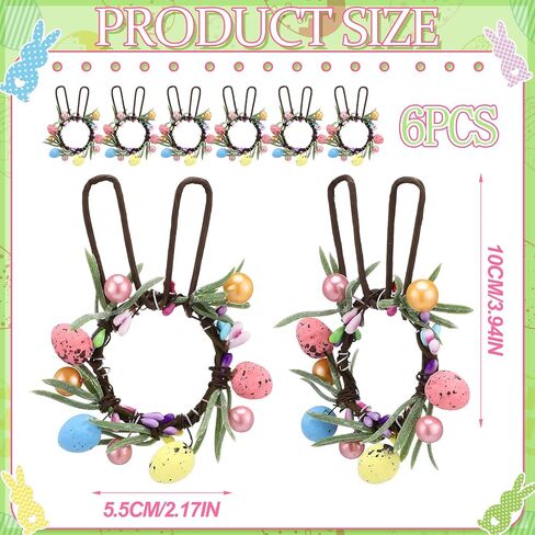 WILLBOND 6 Set Easter Napkin Rings Bunny Wreath Napkin Rings with Handmade Wicker Bunny Ear Easter Eggs Flowers and Leaves Festive Table Decorations for Spring Dinner Parties in Saudi Arabia